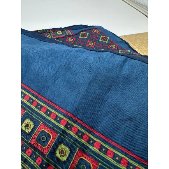 Vtg Silk Scarf 27 x 78 oversized tag missing Golden Brown Blue Geometric Dark - Picture 7 of 7